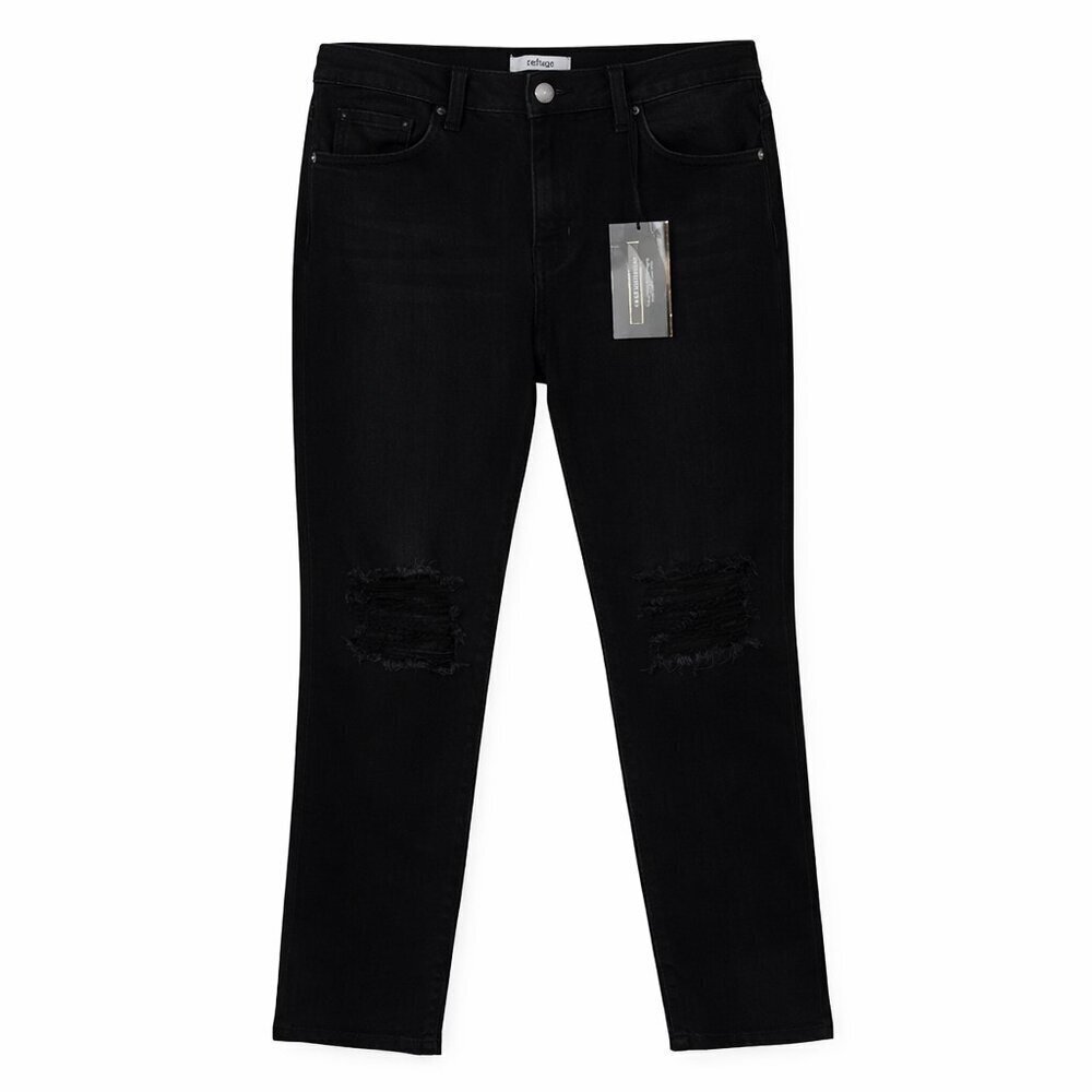 REFUGE Black Cropped Boyfriend Distressed Jeans 4
